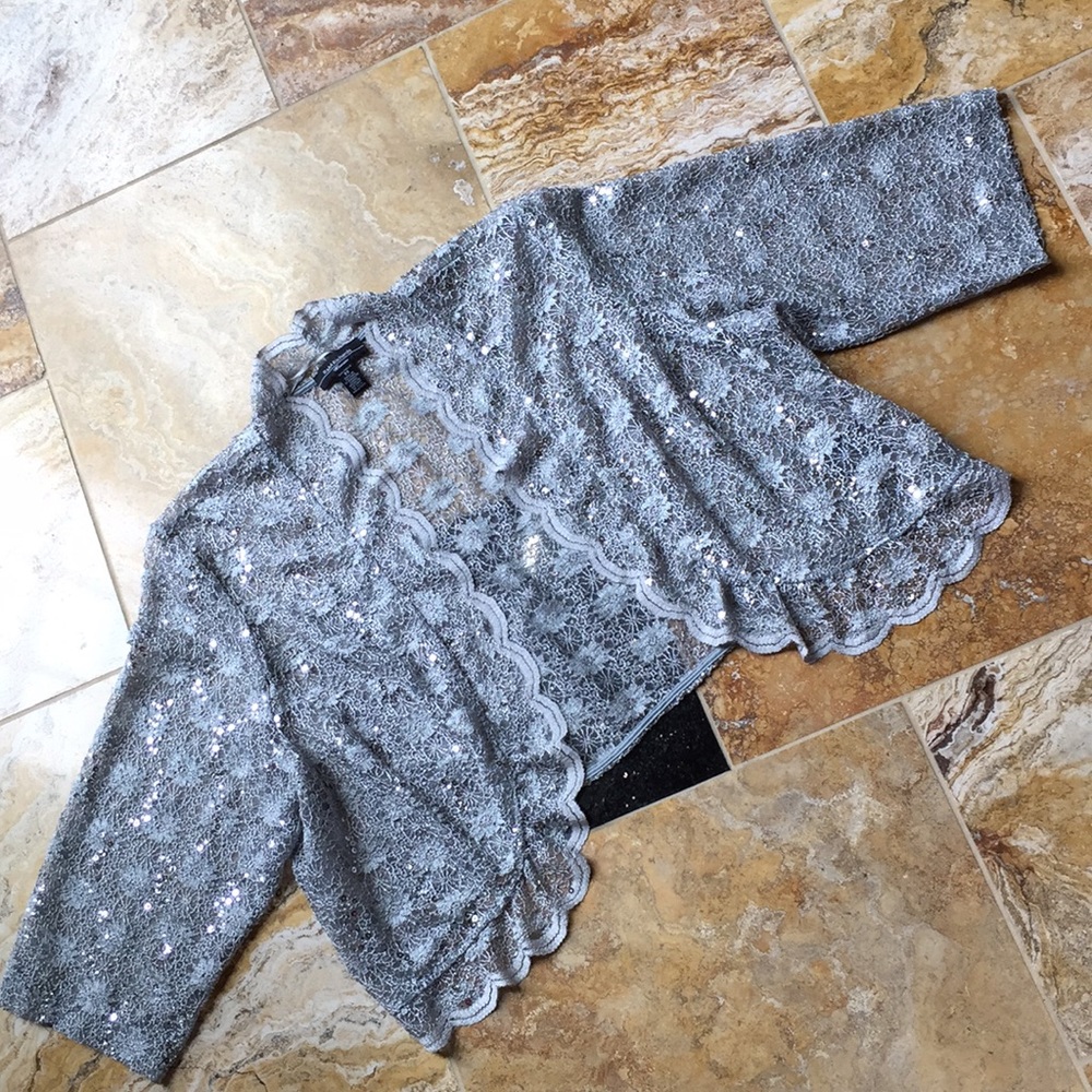 R&M Richards evening cover/scalloped trim/sequins